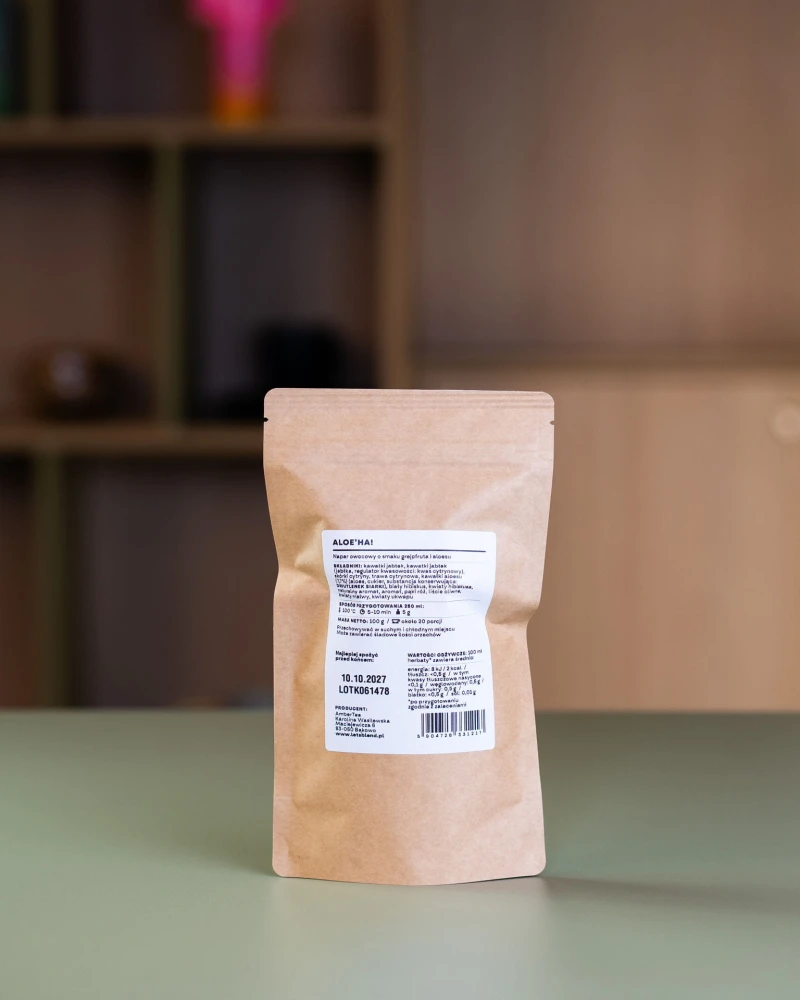 Blend owocowy o smaku grejpfruta i aloesu Aloe’ha! w opakowaniu uzupełniającym refill 100 g – 20 porcji