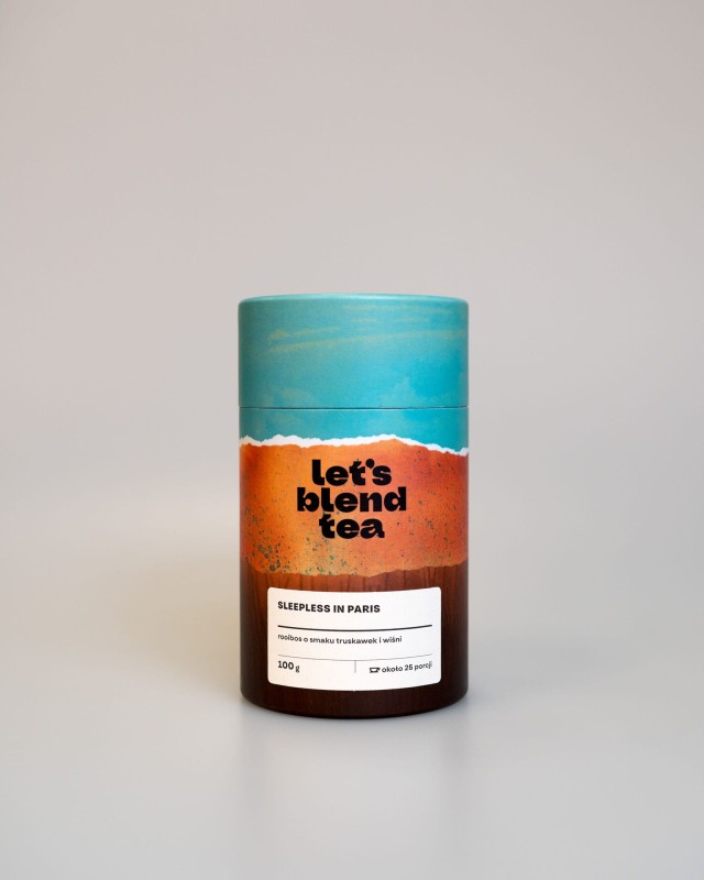 Rooibos o smaku truskawek i wiśni  Sleepless in Paris Let's Blend - tuba 100 g - 25 porcji
