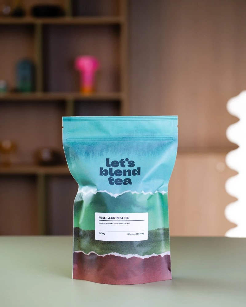 Rooibos o smaku truskawek i wiśni  Sleepless in Paris Let's Blend w opakowaniu doypack 500 g - 125 porcji
